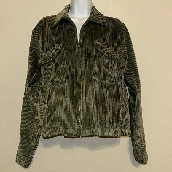 VTG Y2K Green corduroy zip up jacket 90’s 2000’s Grunge Cropped Kurt Cobain L - Picture 1 of 11